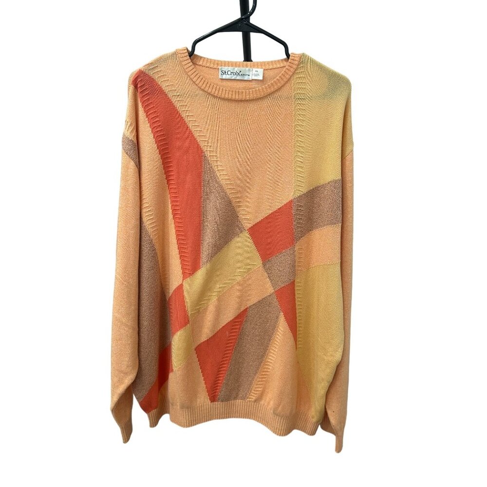 Vintage 90s St. Croix Knits Geometric Pattern Sweater XXL Multi Color